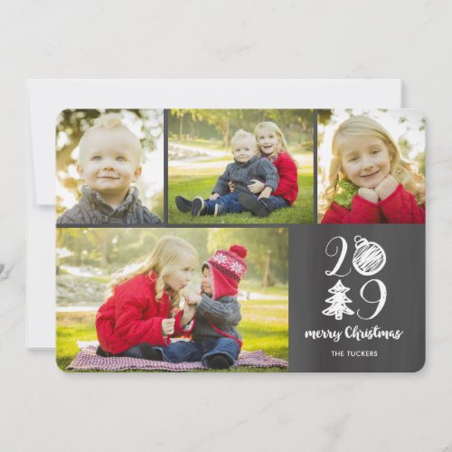 Chalkboard Doodle Christmas 2019 4 Photo Collage Holiday Card