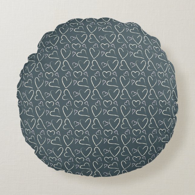 Chalkboard Doodle Hearts Pattern Round Pillow (Front)