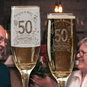 Chalkboard Doodles 50th Anniversary Engraved Champagne Flute