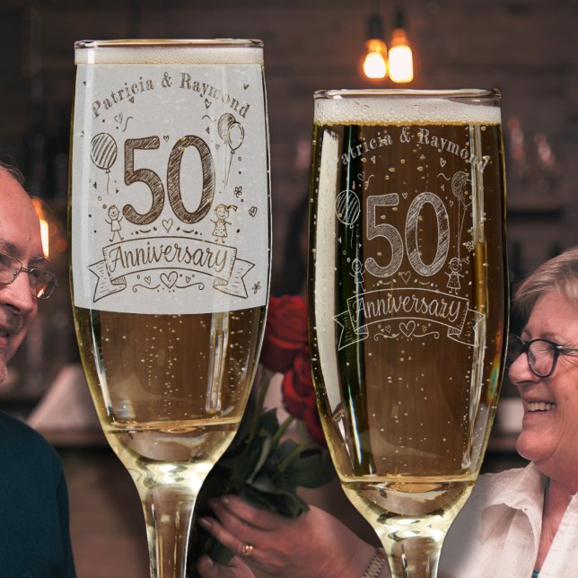 Chalkboard Doodles 50th Anniversary Engraved Champagne Flute (Creator Uploaded)