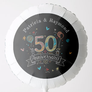 Chalkboard Doodles 50th Anniversary Personalized Balloon
