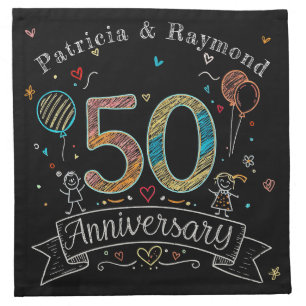 Chalkboard Doodles 50th Anniversary Personalized Cloth Napkin