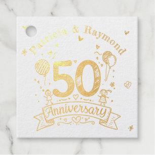 Chalkboard Doodles 50th Anniversary Personalized Foil Favor Tags