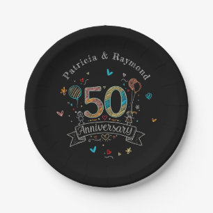 Chalkboard Doodles 50th Anniversary Personalized Paper Plates