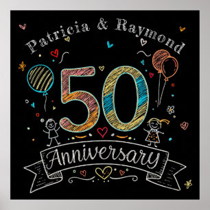 Chalkboard Doodles 50th Anniversary Personalized Poster