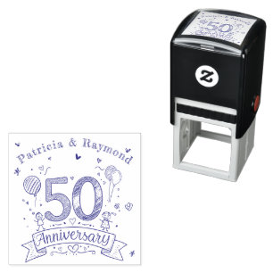Chalkboard Doodles 50th Anniversary Personalized Self-inking Stamp