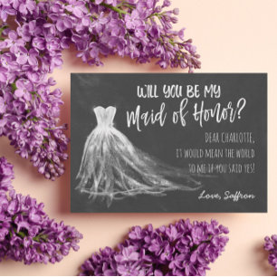 Chalkboard Drawing Wedding Dress - Maid of Honor Invitation