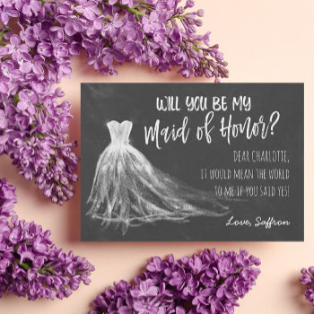 Chalkboard Drawing Wedding Dress - Maid Of Honor Invitation by Paperpaperpaper at Zazzle
