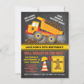 Chalkboard Dump Truck Construction Birthday Party Invitation (Front)