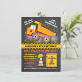 Chalkboard Dump Truck Construction Birthday Party Invitation (Standing Front)