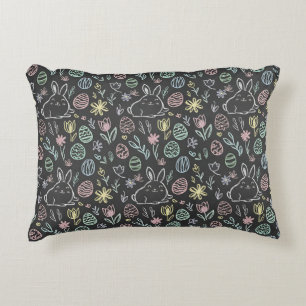 Chalkboard Easter Bunny Doodle Pattern Accent Pillow