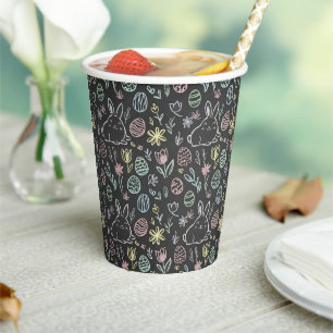 Chalkboard Easter Bunny Doodle Pattern Paper Cups