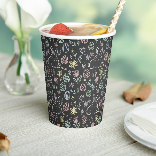 Chalkboard Easter Bunny Doodle Pattern Paper Cups (Insitu)