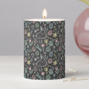 Chalkboard Easter Bunny Doodle Pattern Pillar Candle
