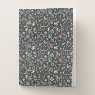 Chalkboard Easter Bunny Doodle Pattern Pocket Folder