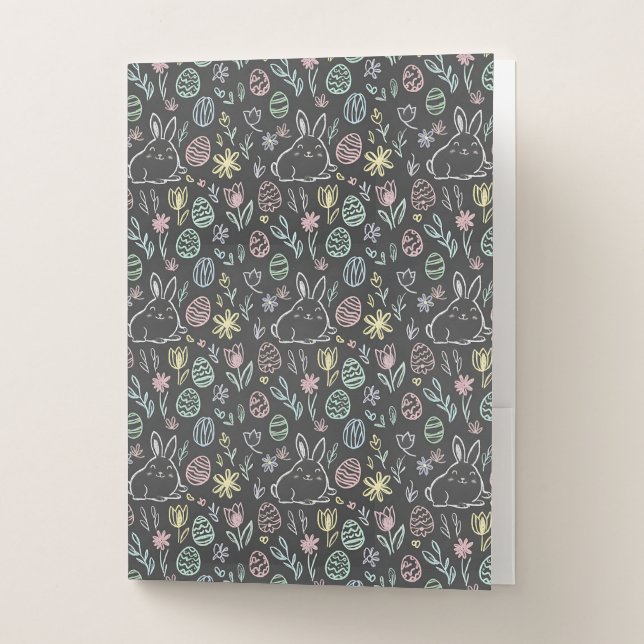 Chalkboard Easter Bunny Doodle Pattern Pocket Folder (Front)