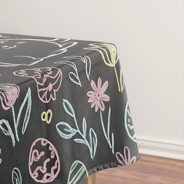 Chalkboard Easter Bunny Doodle Pattern Tablecloth (In Situ)