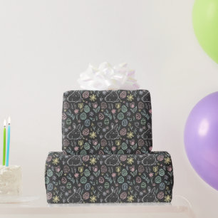 Chalkboard Easter Bunny Doodle Pattern Wrapping Paper
