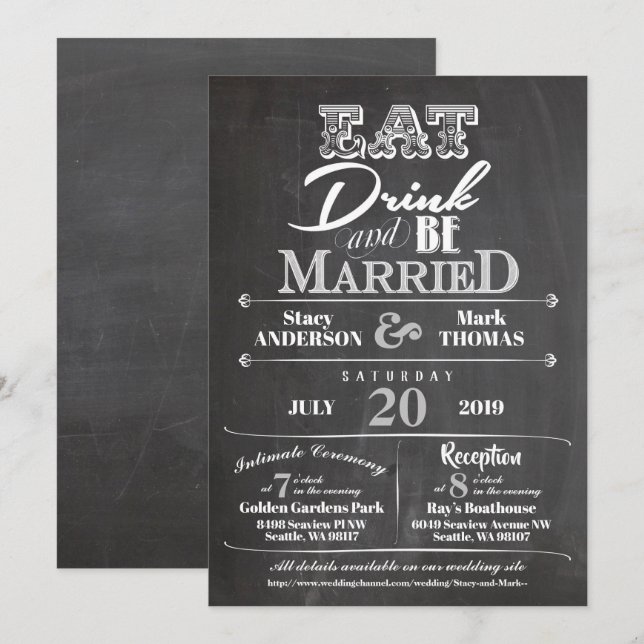 Chalkboard Eat Drink and Be Married Wedding Invite (Front/Back)