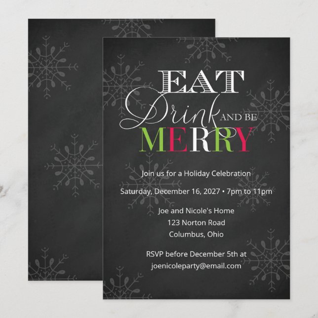 Chalkboard Eat Drink and Be Merry Christmas Invitation (Front/Back)