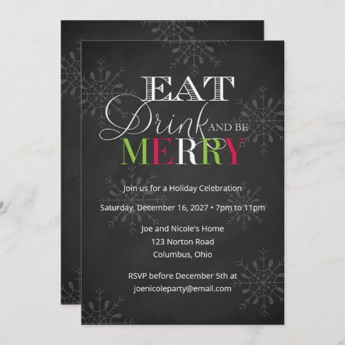 Chalkboard Eat Drink and Be Merry Christmas Invitation