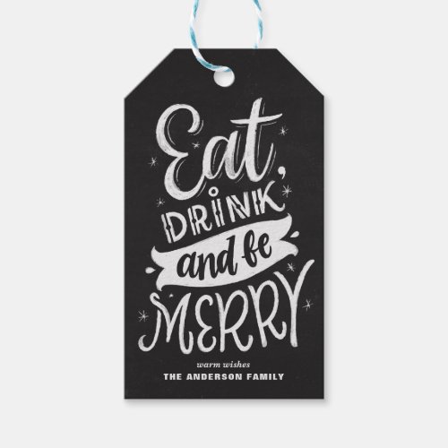 Chalkboard Eat Drink and Be Merry Script Christmas Gift Tags