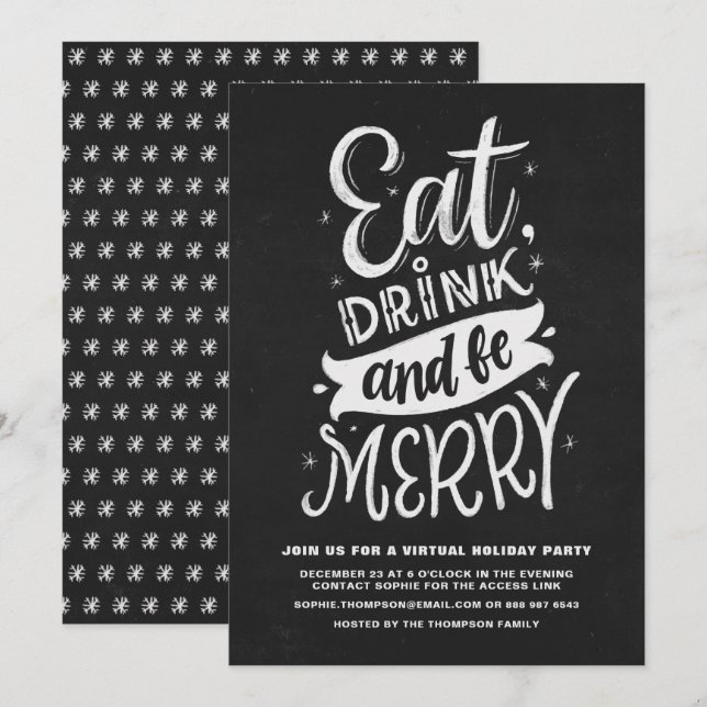 Chalkboard Eat Drink and Be Merry Virtual Holiday Invitation (Front/Back)