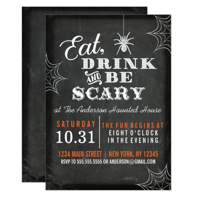 Chalkboard Eat Drink And Be Scary Halloween Party Invitation