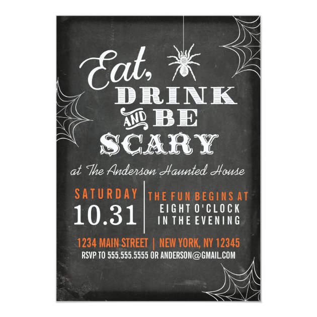 Chalkboard Eat Drink And Be Scary Halloween Party Invitation