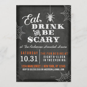 Chalkboard Eat Drink and Be Scary Halloween Party Invitation