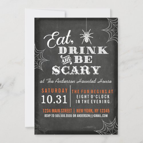 Chalkboard Eat Drink and Be Scary Halloween Party Invitation