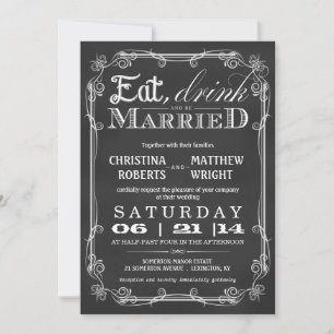 Chalkboard Eat Drink Be Married Wedding Invitation