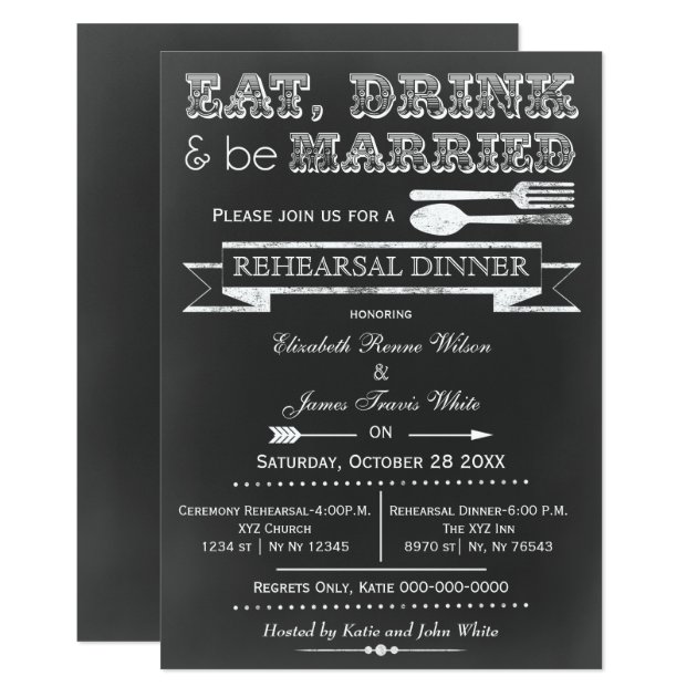 Chalkboard Eat Drink Rehearsal Dinner Invites