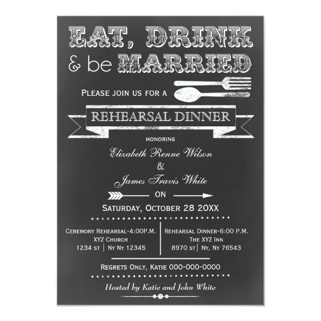 Chalkboard Eat Drink Rehearsal Dinner Invites