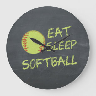 Chalkboard Eat Sleep Softball Large Clock