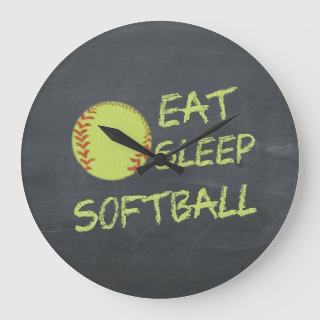 Chalkboard Eat Sleep Softball Large Clock (Front)