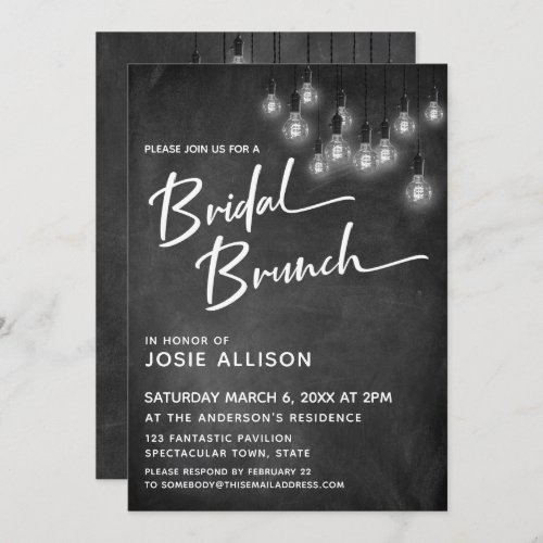 Chalkboard Edison Lights Modern Bridal Brunch Invitation