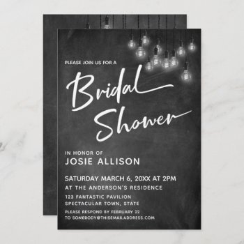 Chalkboard Edison Lights Modern Bridal Shower Invitation by PaperMuserie at Zazzle