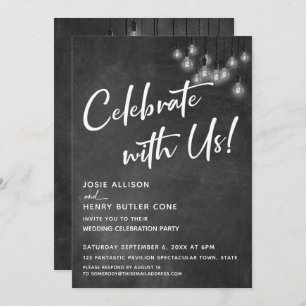 Chalkboard Edison Lights Modern Celebrate with Us Invitation