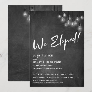 Chalkboard Edison Lights Modern We Eloped Invitation