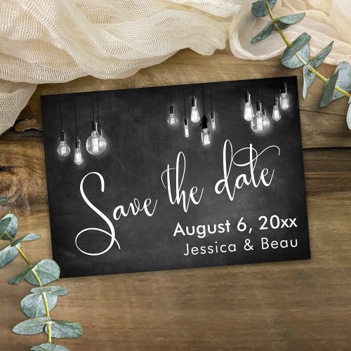 Chalkboard Edison Lights Save the Date Script