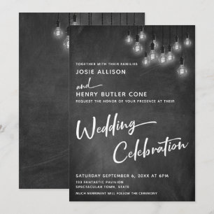 Chalkboard Edison Lights Wedding Celebration Invitation