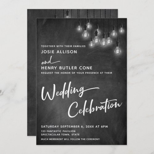 Chalkboard Edison Lights Wedding Celebration Invitation