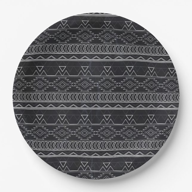 Chalkboard Effect Aztec Tribal Stripes Paper Plates (Front)