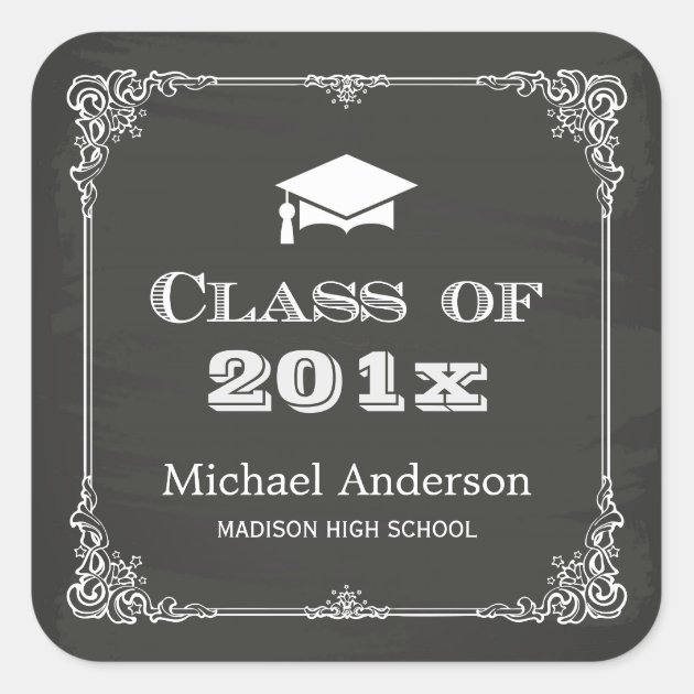 Chalkboard Elegant Frame Class Of 2018 Graduation Square Sticker