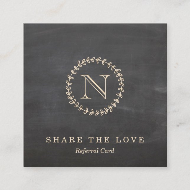 Chalkboard Elegant Monogram Square Referral Card (Front)
