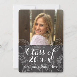 Chalkboard Elegant Swirl Photo Graduation Invitation
