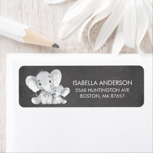 Chalkboard Elephant Baby Shower Address Label