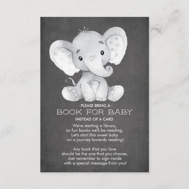 Chalkboard Elephant Baby Shower Book for Baby Card (Front)