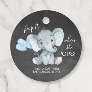 Chalkboard Elephant Baby Shower Pop It Favor Tags